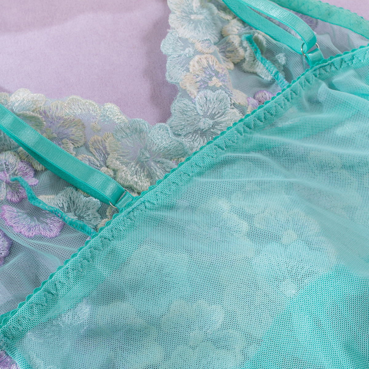 Wholesale Green Babydoll Lingerie with Sheer Floral Top-8