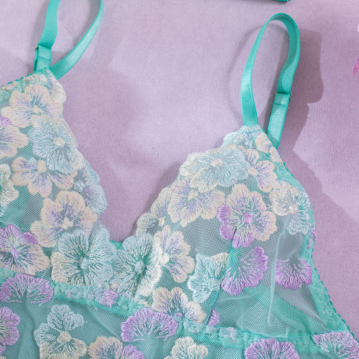 Wholesale Green Babydoll Lingerie with Sheer Floral Top