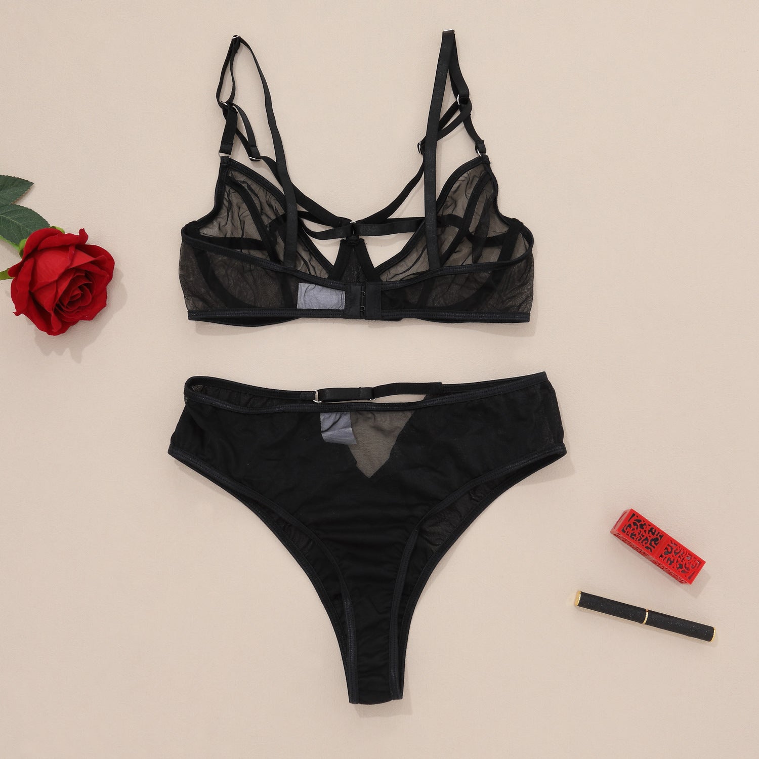 Chic Sexy Lingerie Mesh Bra Set with Cross Hollow Panty - Wholesale Lingerie-8