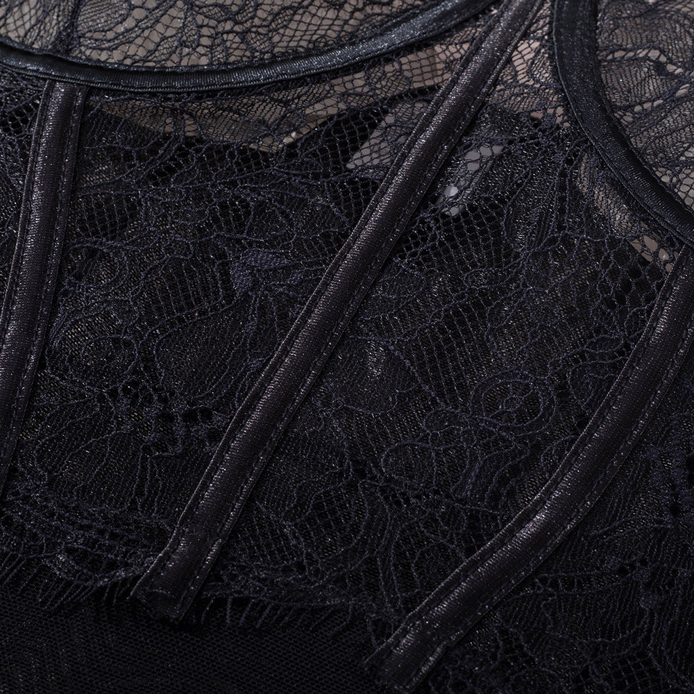 Elegant Black Lace Bodysuit with Ultra-Thin Mesh and Glitter - Wholesale Lingerie-9