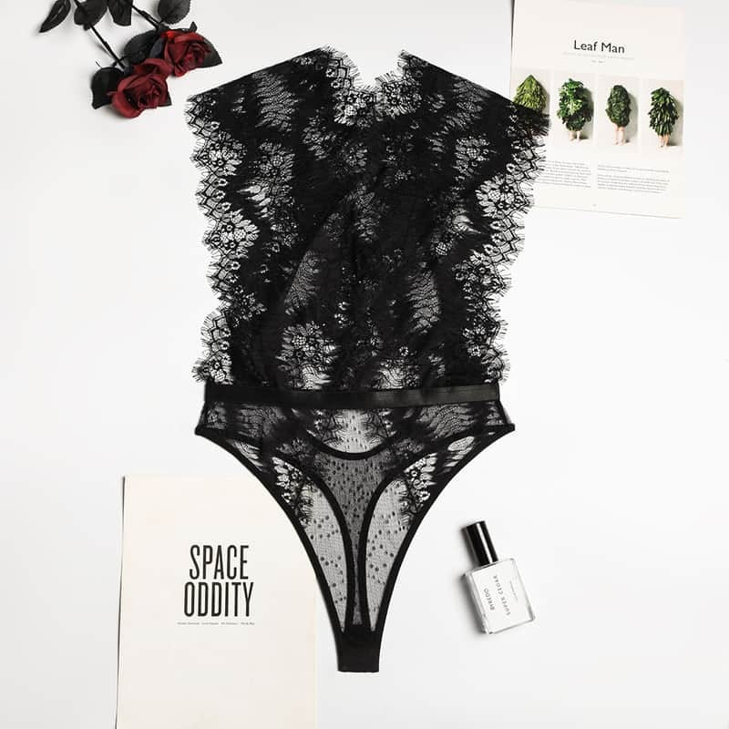 Eyelash Lace Deep V Bodysuit Over View