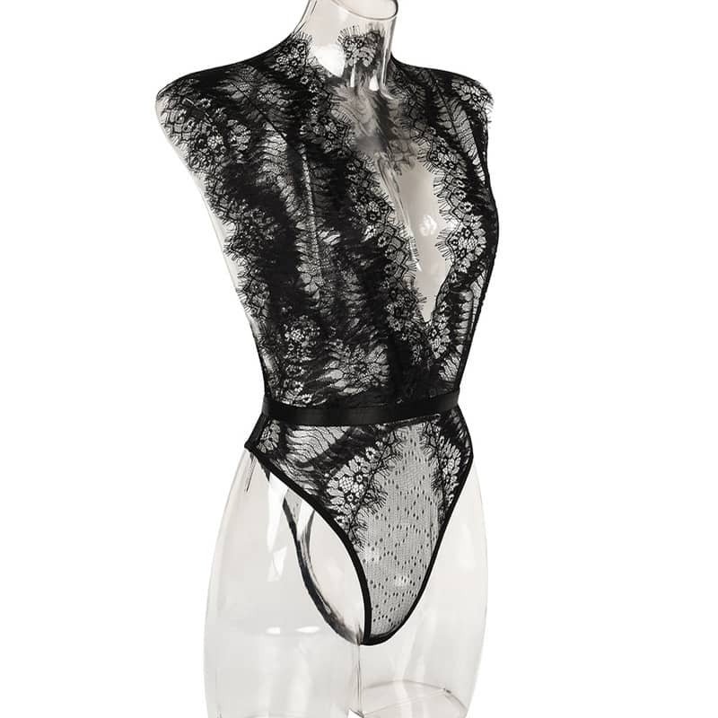 Eyelash Lace Deep V Bodysuit Site View